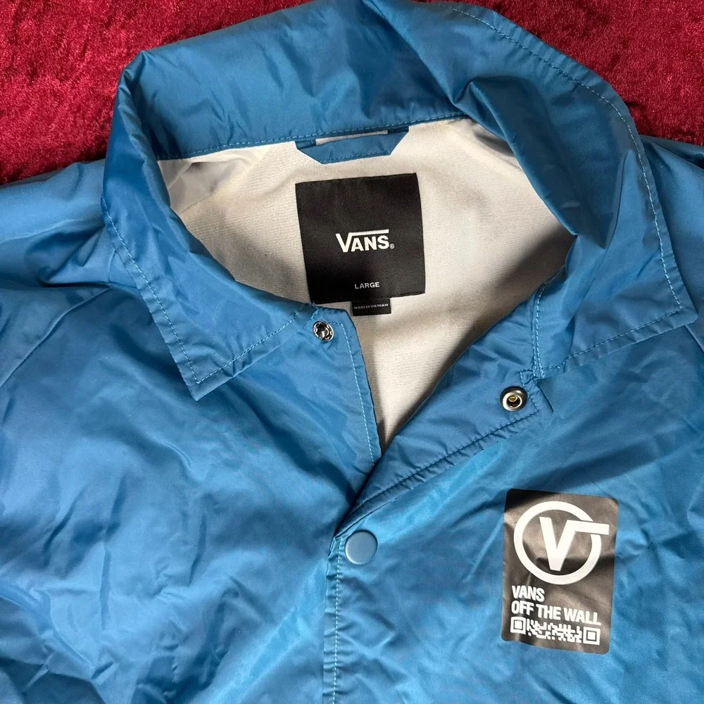 Vans Off The Wall Windbreaker Jacket Men Large Blue Military Spec R29 Snap Front